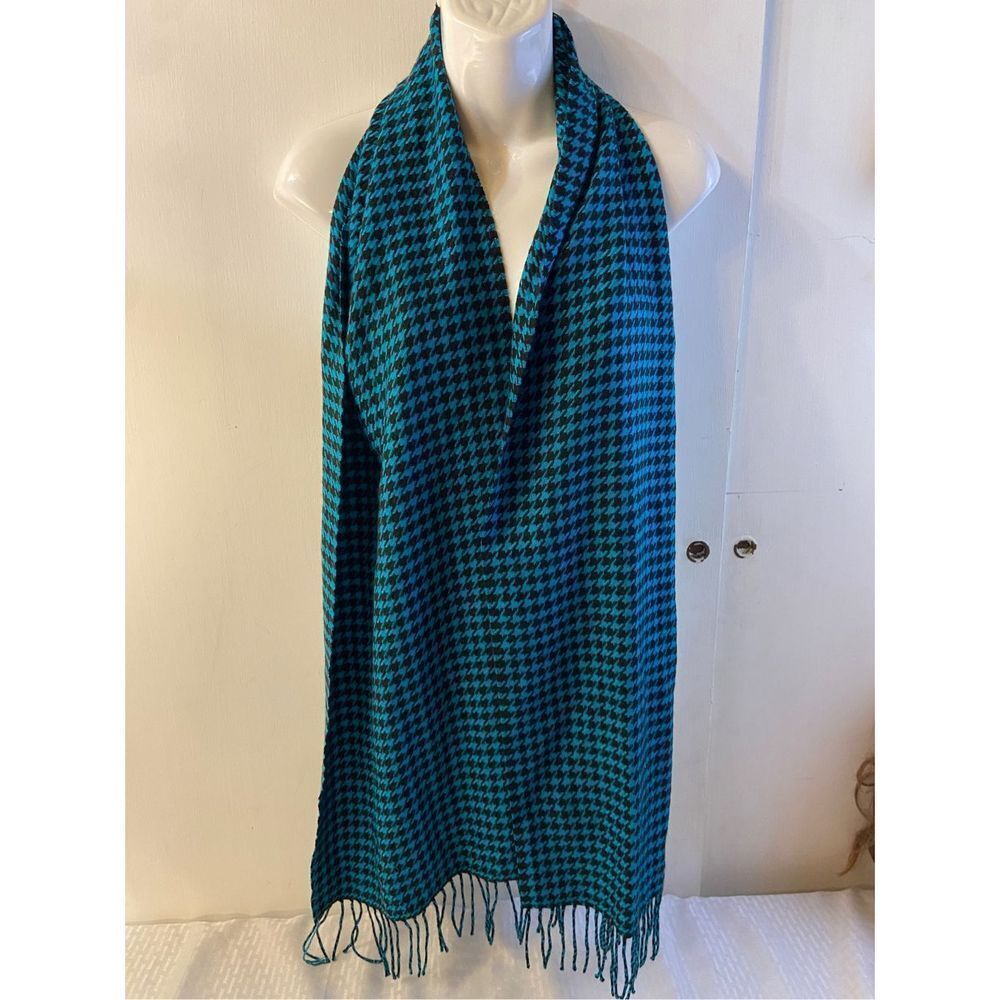 Scotland‎ cashmere scarf tassels blue black 62x12.5”